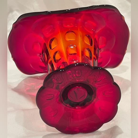 Fenton Ruby Red & Amber “Amberina” Tulip-Shaped Vase / Dish / Centerpiece. EUC - Picture 8 of 12